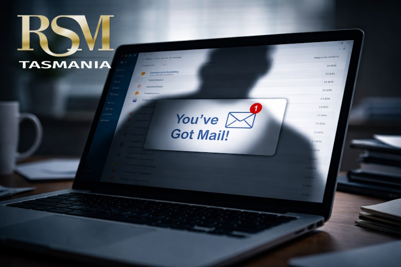 Business email invoice scam risk payment fraud small business Tasmania office laptop email