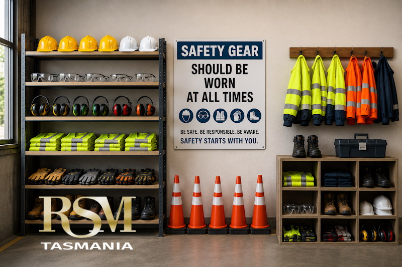 Hard hat and workplace safety equipment representing Workers Compensation Insurance Tasmania and employer risk management responsibilities.